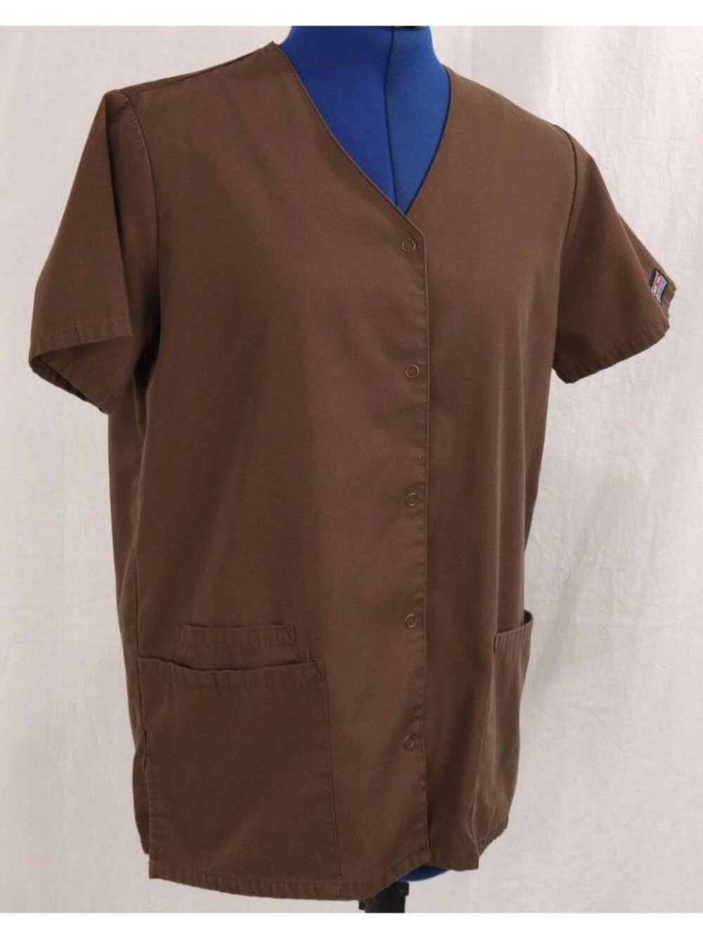 Scrub Top Womens XS Brown Snap Front Lab Medical Gorpcore Workwear Layering VTG - Picture 6 of 10